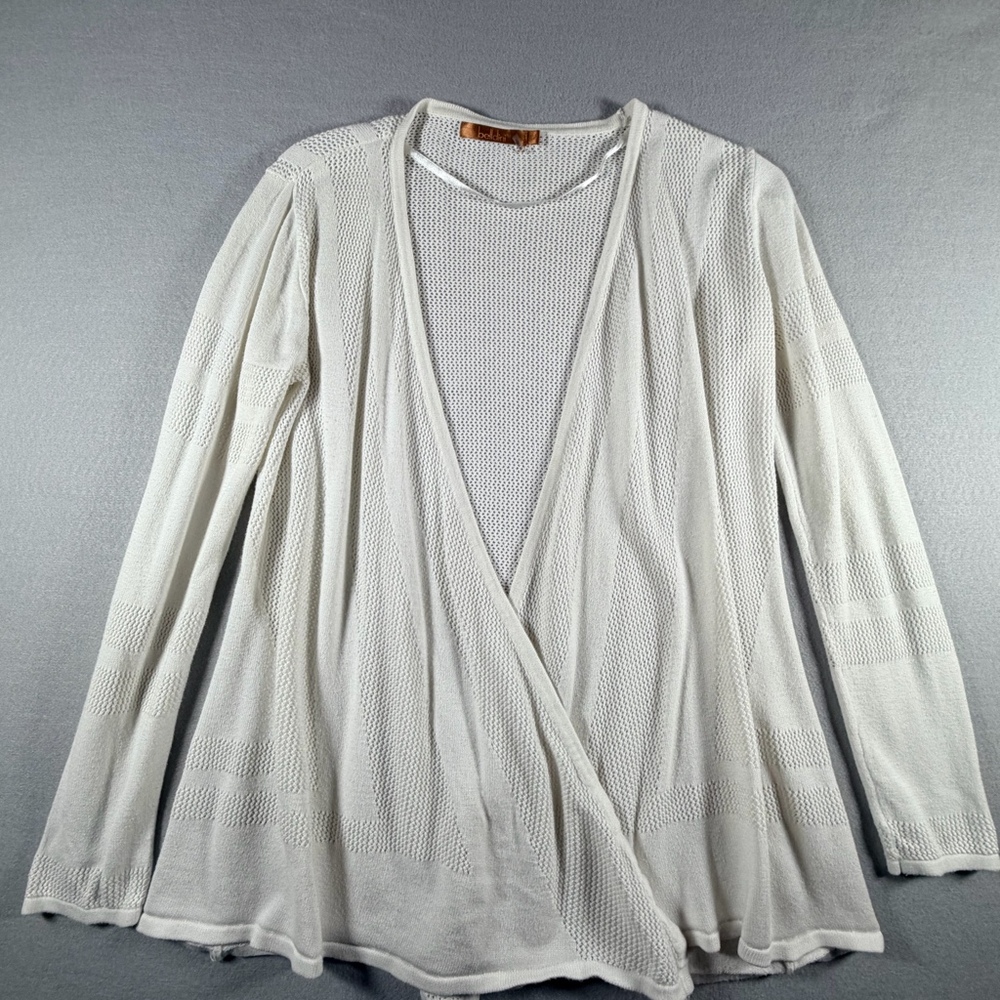 Belldini Womens M Ivory Open Front Cardigan Sweater Tank Set